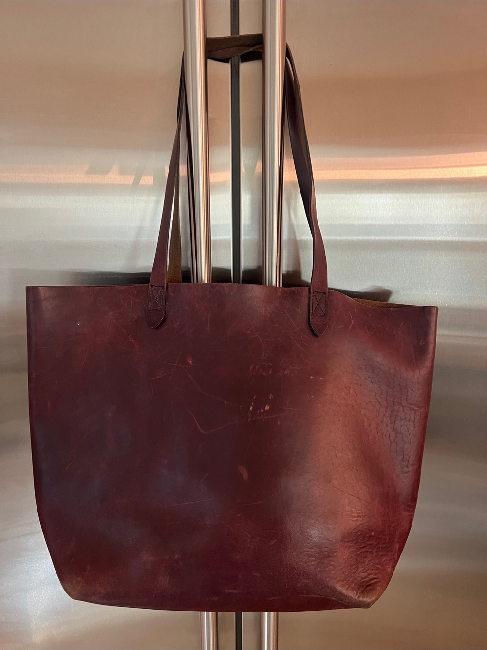 Minimalist blackverne Burgundy Leather large Tote Bag with Shoulder Straps